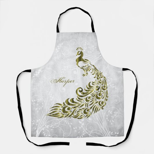Gold Peacock Personalisierte All-over-Print-Schürz Schürze (Vorderseite)