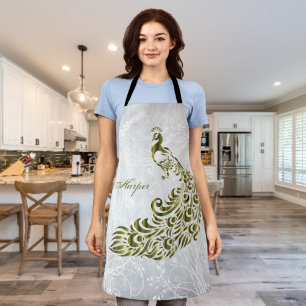 Gold Peacock Personalisierte All-over-Print-Schürz Schürze