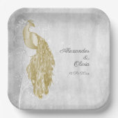 Gold Peacock Polterabend Paper-Teller Pappteller (Vorderseite)