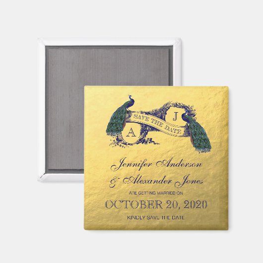 Gold Peacock Save the Date Magnet (Vorderseite/Rückseite)