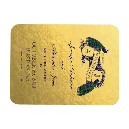 Gold Peacock Save the Date Magnet (Horizontal)