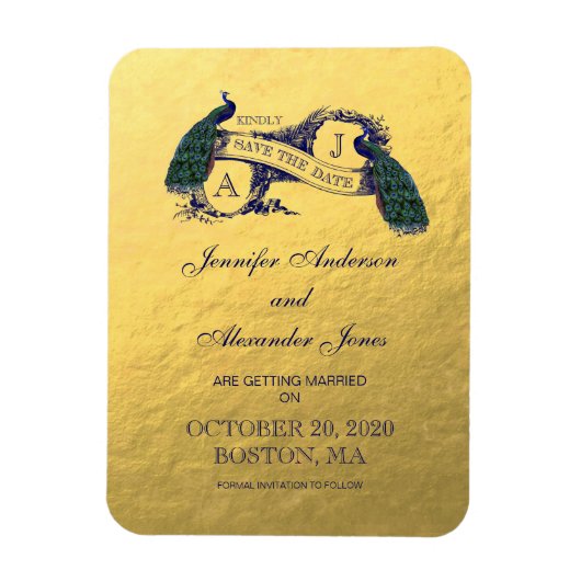 Gold Peacock Save the Date Magnet (Vertikal)