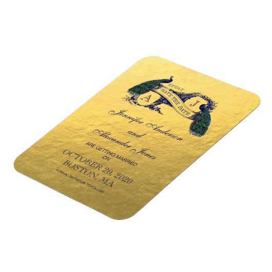 Gold Peacock Save the Date Magnet (Linke Seite)