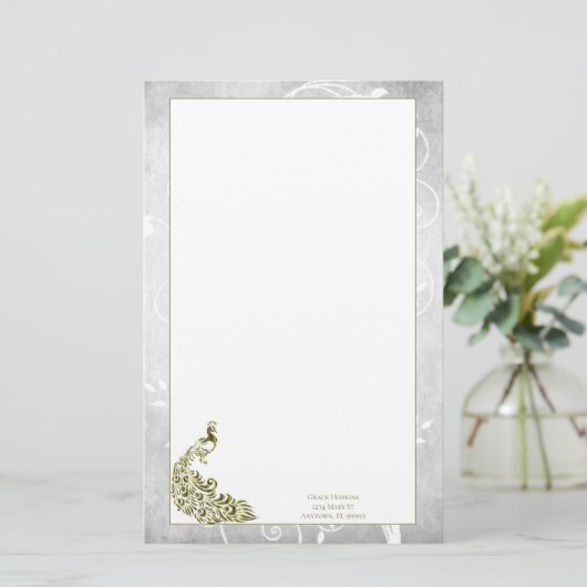 Gold Peacock Stationery Briefpapier (Stehend Vorderseite)