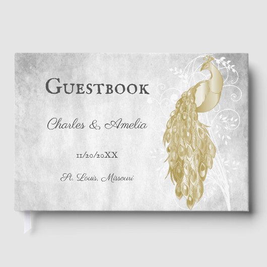 Gold Peacock Wedding Gästebuch (Vorderseite)