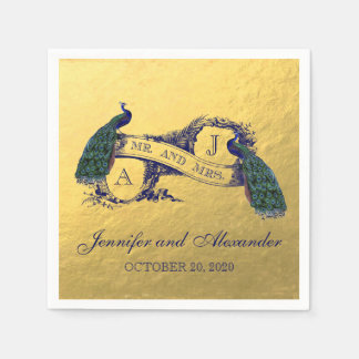 Gold Peacock Wedding Paper Napkins Serviette