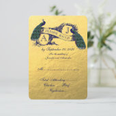 Gold Peacock Wedding RSVP Card Karte (Stehend Vorderseite)