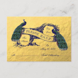 Gold Peacock Wedding RSVP Card Karte