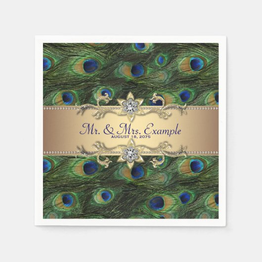 Gold Peacock Wedding Serviette (Vorderseite)