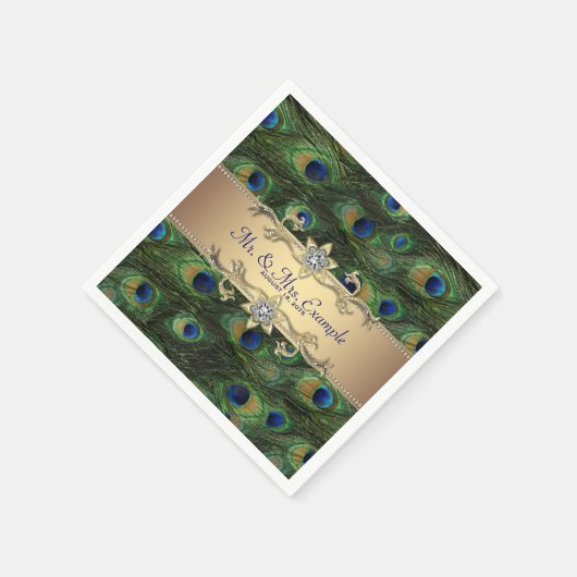 Gold Peacock Wedding Serviette (Ecke)