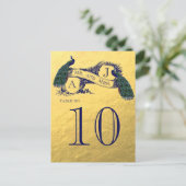 Gold Peacock Wedding Tischnummer (Stehend Vorderseite)