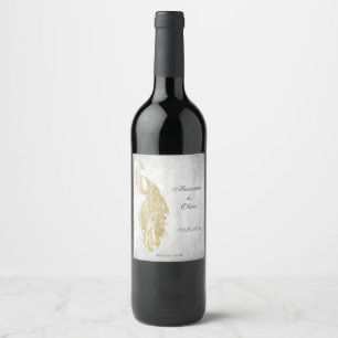 Gold Peacock Wedding Wine Label Weinetikett
