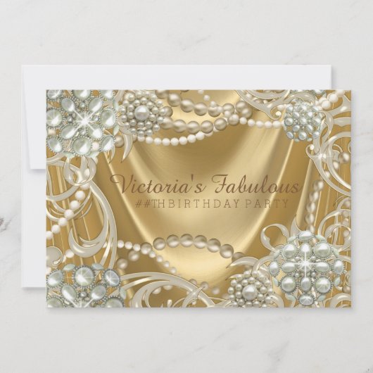 Gold Pearl Birthday Party Einladung (Vorderseite)