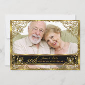 Gold Pearl Damask Foto 50. Hochzeitstag 2 Einladung (Vorderseite)