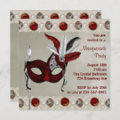 Gold Pearl Red Masquerade Partys Einladung (Vorne/Hinten)