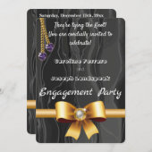 Gold Pearl Ribbon, Herz-Gemische-Kette auf schwarz Einladung (Vorne/Hinten)