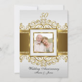 Gold & Pearl Swirl Foto 50 Jubiläum Einladung (Vorderseite)
