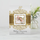 Gold & Pearl Swirl Foto 50 Jubiläum Einladung (Stehend Vorderseite)