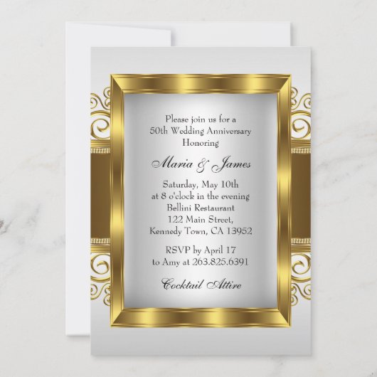 Gold & Pearl Swirl Foto 50 Jubiläum Einladung (Rückseite)