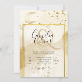 Gold Pearl WEDDING Alkohol INK Abstrakt LeahG Einladung (Vorderseite)