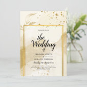 Gold Pearl WEDDING Alkohol INK Abstrakt LeahG Einladung (Stehend Vorderseite)