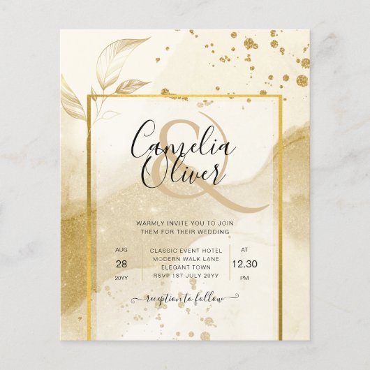 Gold Pearl WEDDING Alkohol INK Abstrakt LeahG Flyer (Vorne)
