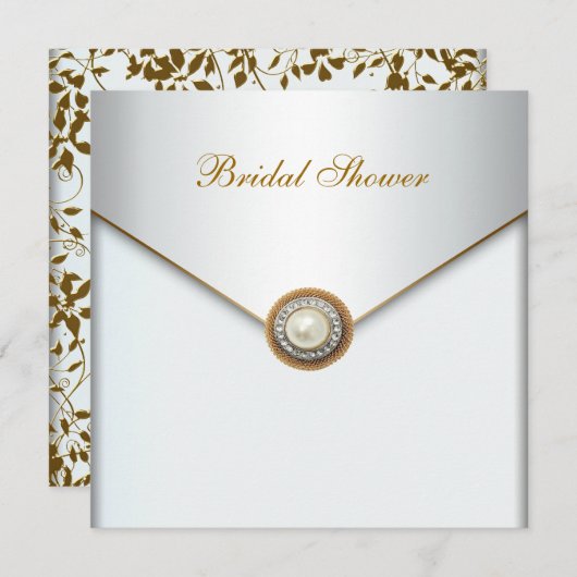 Gold Pearl White Brautparty Einladung (Vorne/Hinten)