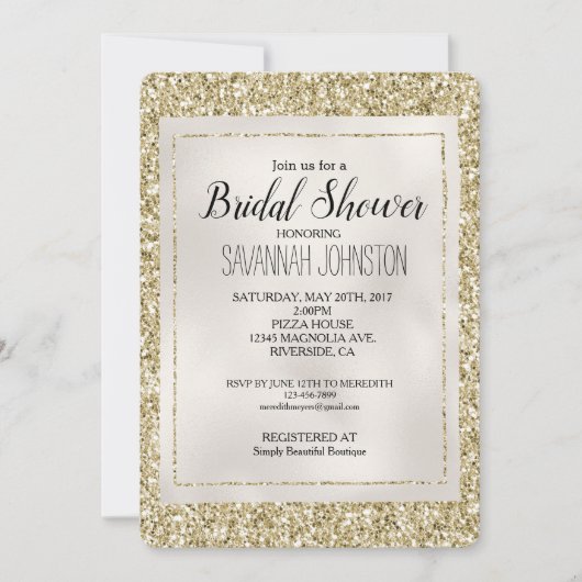 Gold Pearl White Glitzy Glitzer Einladung (Vorderseite)