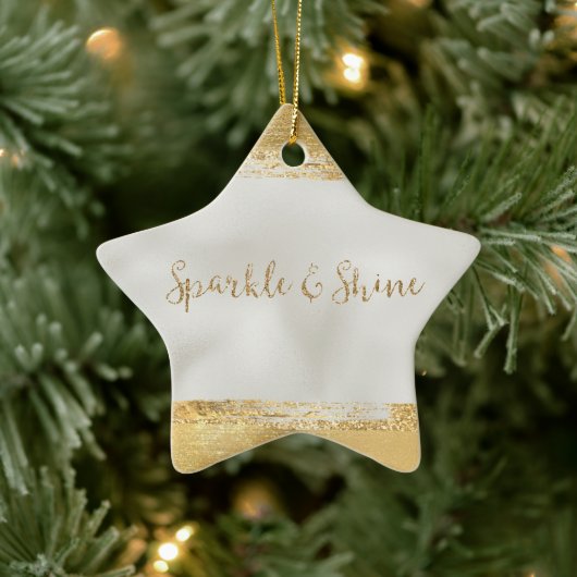 Gold Pearl White Sparkle Keramik Ornament (Baum)