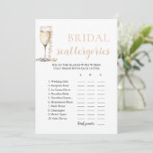 Gold Pearls and Prosecco Bridal Scattegories Game Einladung (Stehend Vorderseite)
