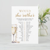 Gold Pearls and Prosecco Would She Rather Game Einladung (Stehend Vorderseite)