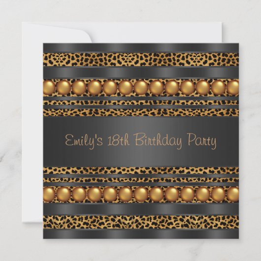 Gold Pearls Leopard Girls 18. Geburtstagsparty Einladung (Vorderseite)