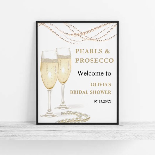 Gold Pearls & Prosecco Brautparty Begrüßungszeiche Poster