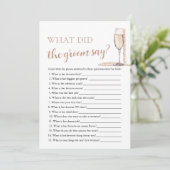 Gold Pearls & Prosecco Was hat der Groom gespielt Einladung (Stehend Vorderseite)