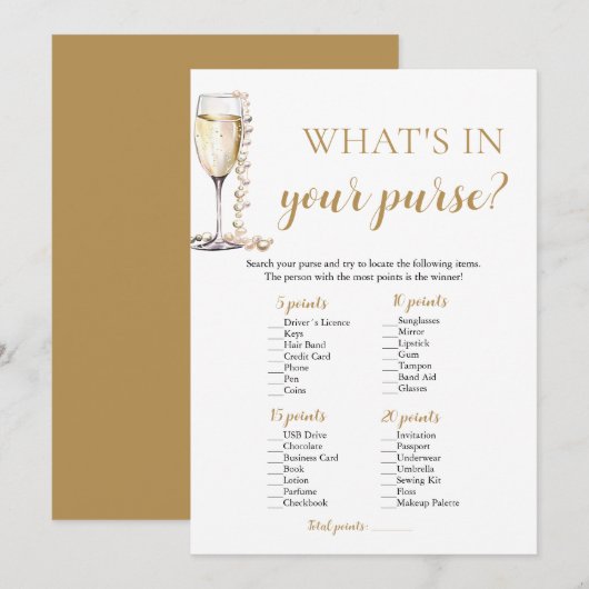 Gold Pearls & Prosecco Was in deinem Handspiel ste Einladung (Vorne/Hinten)
