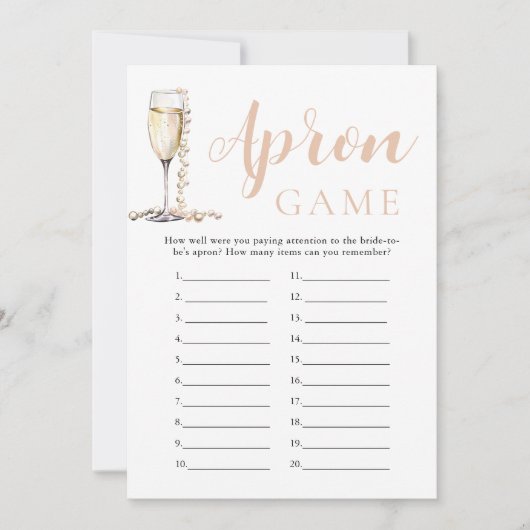Gold Pearls und Prosecco Brautparty Schürze Game Einladung (Vorderseite)