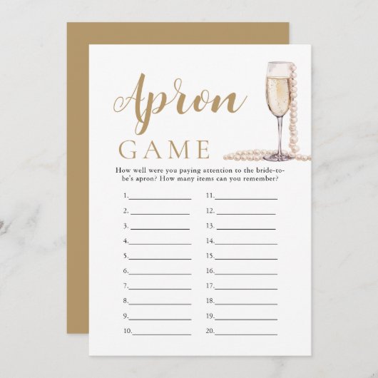 Gold Pearls und Prosecco Brautparty Schürze Game Einladung (Vorne/Hinten)