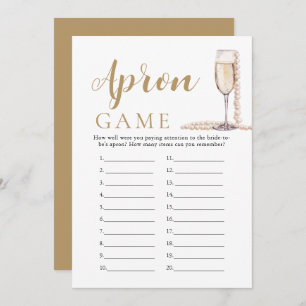 Gold Pearls und Prosecco Brautparty Schürze Game Einladung