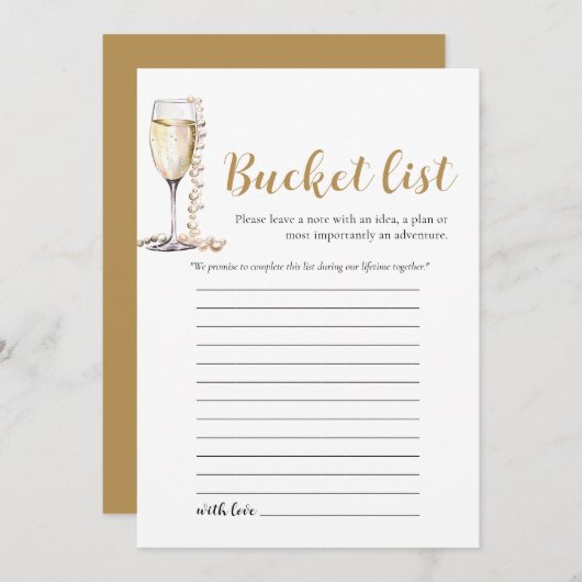 Gold Pearls und Prosecco Wedelbuchspiel Einladung (Vorne/Hinten)