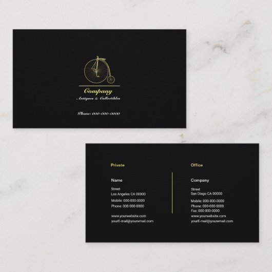 Gold Penny Farthing Visitenkarte (Vorne/Hinten)