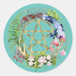 Gold Pentagramm Natureath Blume Bohemisch Runder Aufkleber