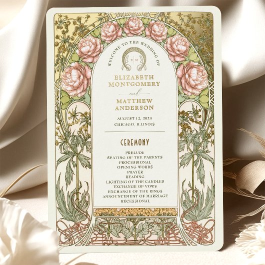 Gold Peonies Vintage Wedding Program Folieneinladung