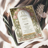 Gold Peonies Vintage Wedding Program Folieneinladung
