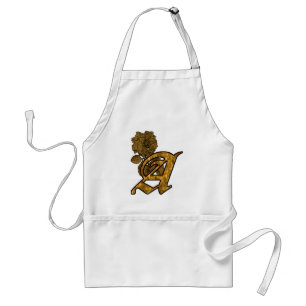 Gold Peony Monogram Initial A Schürze