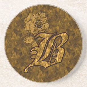 Gold Peony Monogram Initial B Sandstein Untersetzer