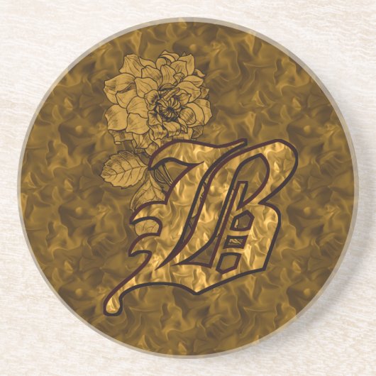 Gold Peony Monogram Initial B Sandstein Untersetzer (Vorne)