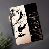 Gold Peony QR Code Einladung für Schwarze und Rose