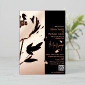 Gold Peony QR Code Einladung für Schwarze und Rose (Stehend vorne)