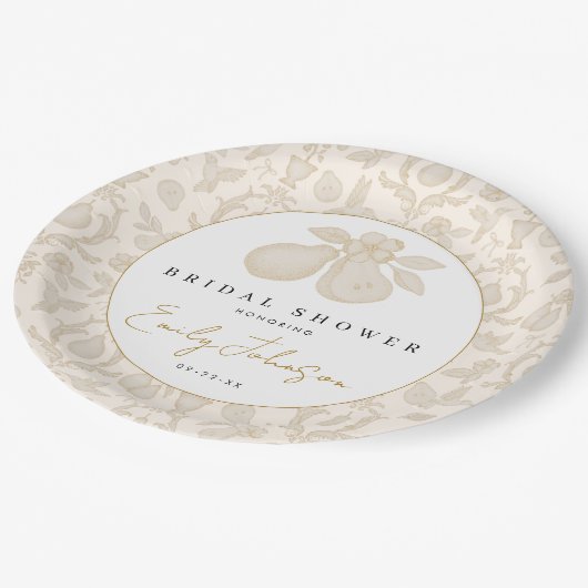 Gold Perfect Pear Brautparty Dinner Plate Pappteller (Schrägansicht)