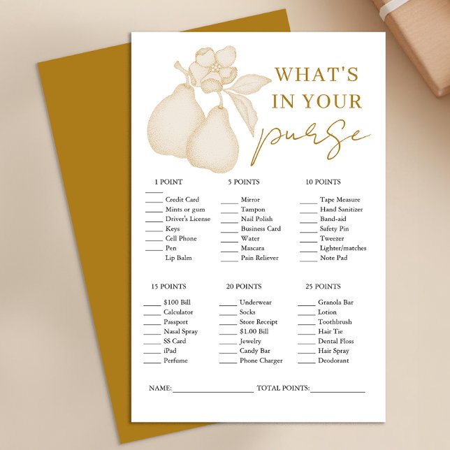 Gold Perfect Pear Brautparty Purplay (What's in your purse - Bridal shower game)